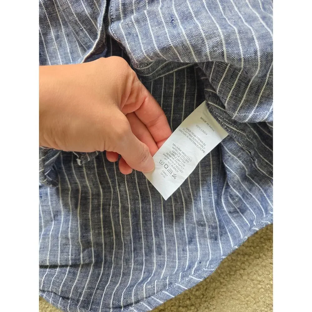 Quince 100% European Linen Camp Shirt in Chambray Stripe Size Large - Picture 4 of 4